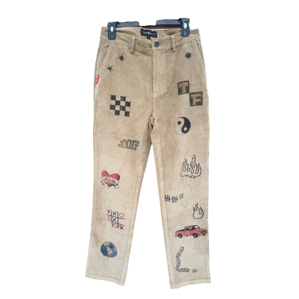 Teddy Fresh Applique Pants Mens 26  Brown‎ Corduroy  NWT